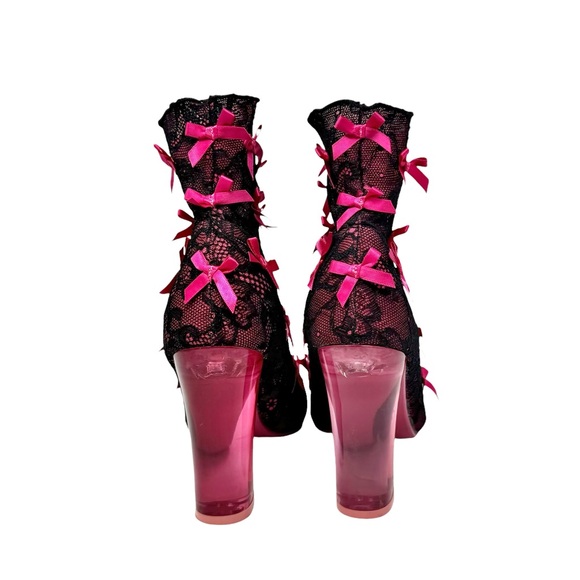 Sugar Thrillz Rubine Lace Sock Heels Bow Coquette Whimsigoth Size 8 - Picture 7 of 10